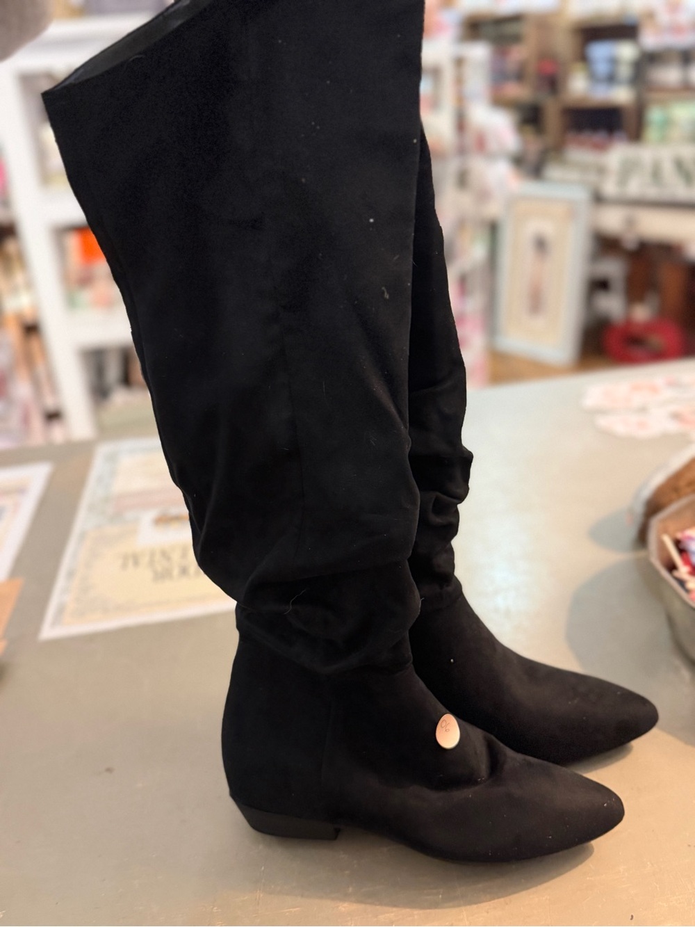 Black Knee-High Flat Boots - Women's Classic Slouch Style